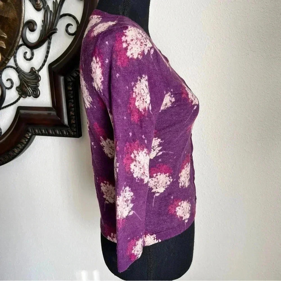 Garnet Hill Women’s 100% Merino Wool Cardigan Knit Egg Plant Purple Sweater - Picture 3 of 8